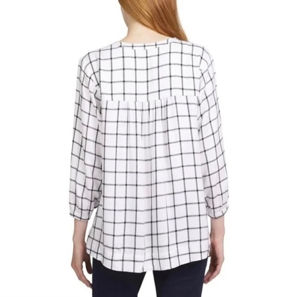 Wrangler White/Black Plaid Popover Blouse, 3/4 Sleeves, Large, NWT - Picture 2 of 15